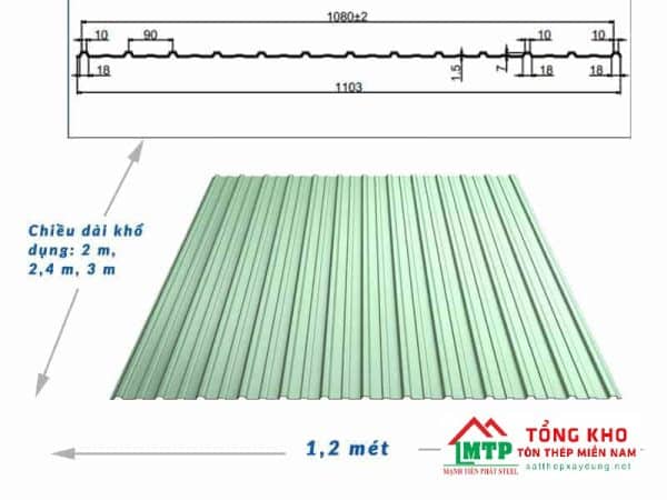 Kích thước tiêu chuẩn tôn lợp 10 sóng