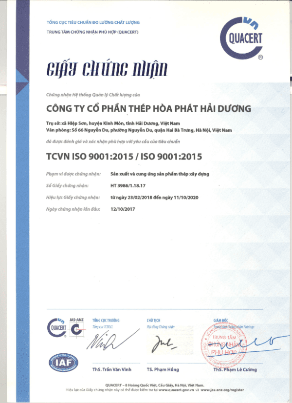 Chứng nhận hợp quy chuẩn ISO 9001:2015