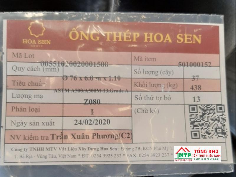 Nhãn mác thép ống Hoa Sen