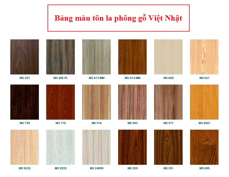 Bảng màu tôn la phông vân gỗ Việt Nhật